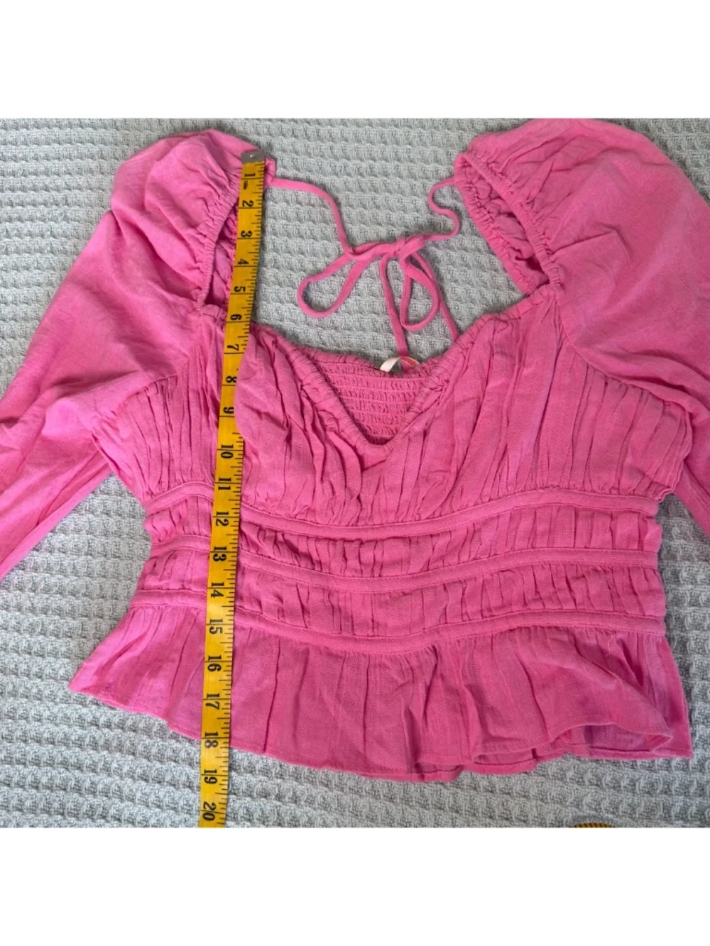 Free People Chloe Milkmaid Blouse Womens Medium Pink Smocked Puff Sleeve Shirt